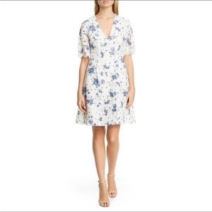 Lela Rose Lace Flutter Sleeve Dress white/blue